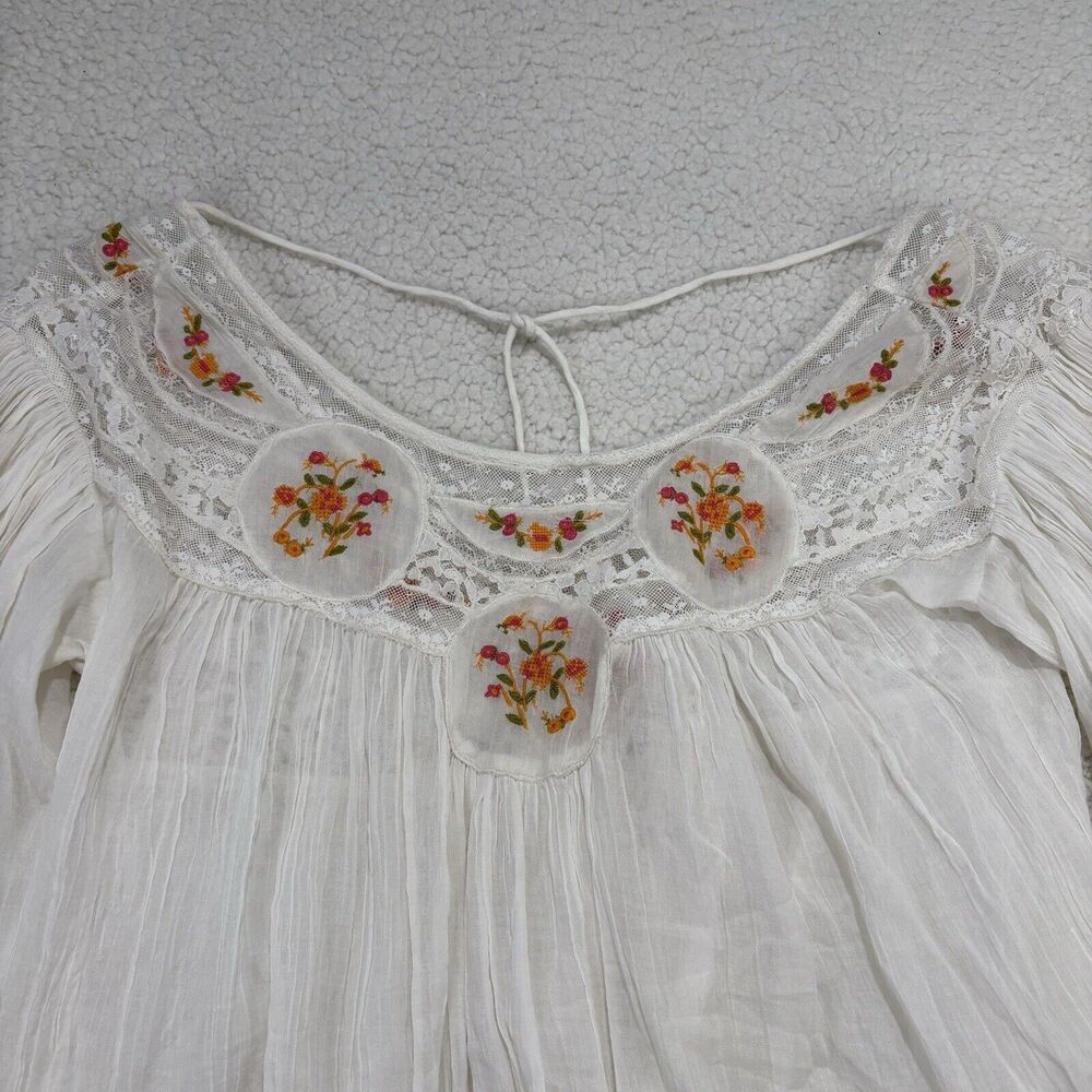 Free People Secret Garden Cotton Embroidered Lace Top Ivory Flowy Open Back XS - Picture 6 of 11